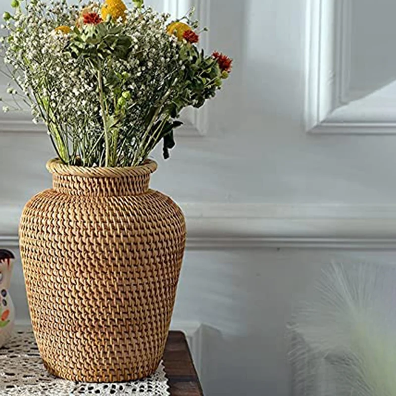 

Rattan Woven Vase Art Vase Fashion Tabletop Decoration Plants Flower Pot Faddish Flower Pot For Home Decor