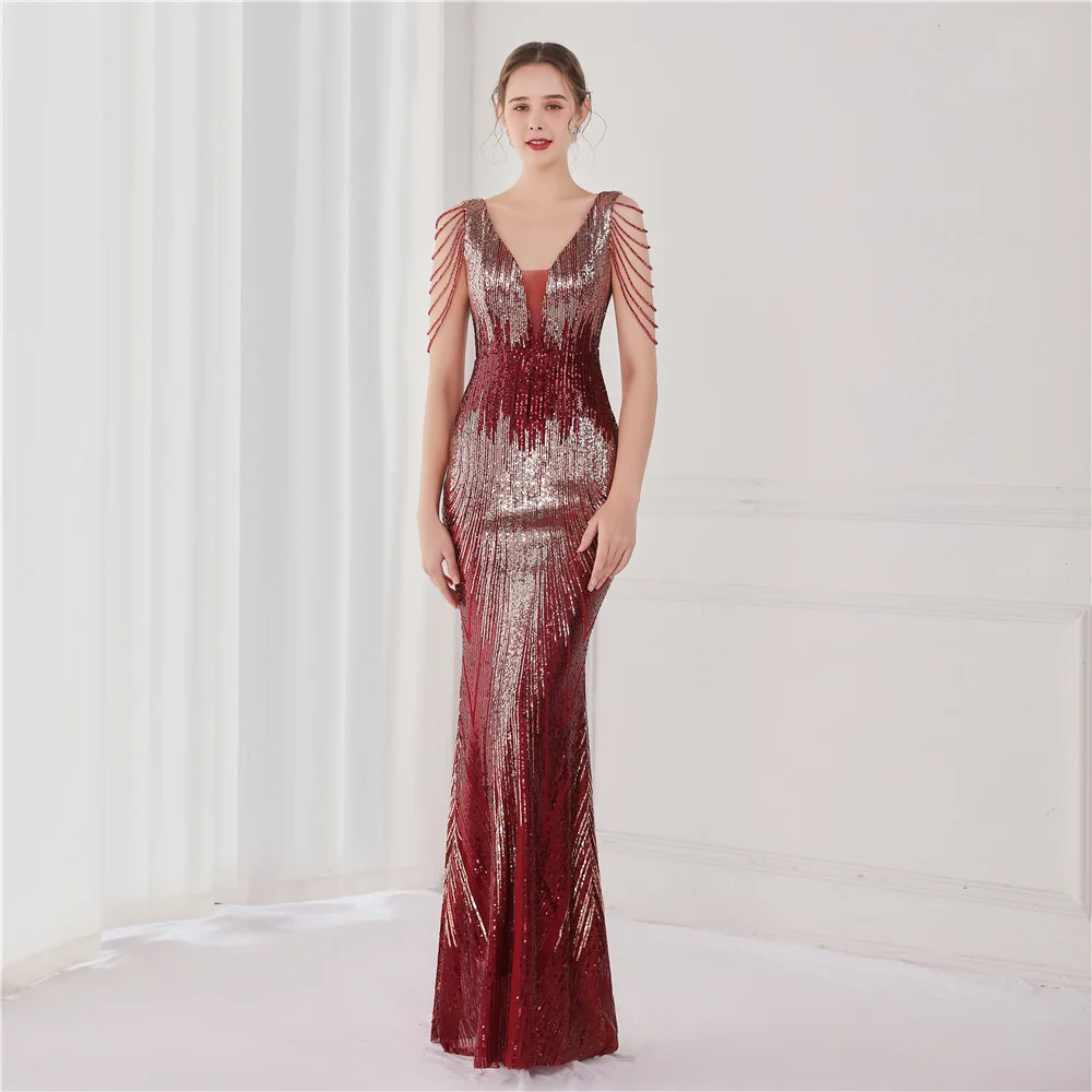 

New Year's Sequin Fishtail Long Dress Performance Network Red Event Banquet Car Model Etiquette Evening Dress