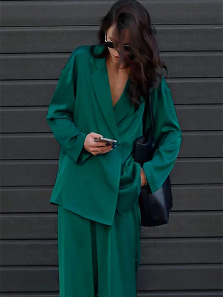 

Casual Long Sleeve Temperament Fashion Suit Pants Drape Satin Fashion Suit 2022 Early Autumn Women's Wear Womens Two Peice Sets