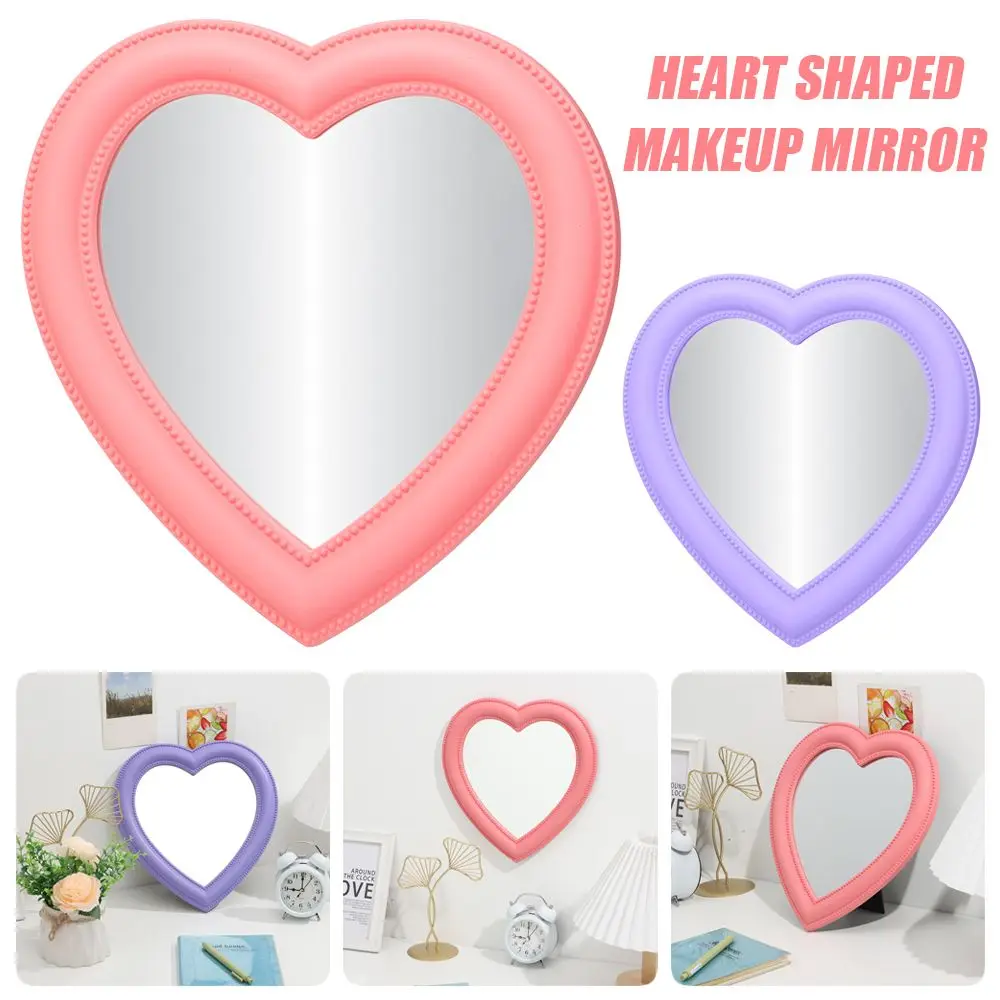 Косметическое зеркало в виде сердца настенное декоративное розового и белого