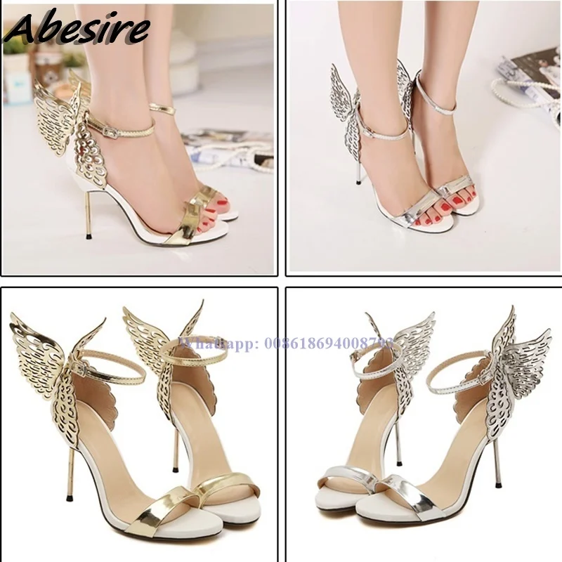 New Butterfly Sandals Ankle Buckle Open Toe Women Stilettos Thin High Heel Sandals Summer Shoes For Women Silver Gold Sandals