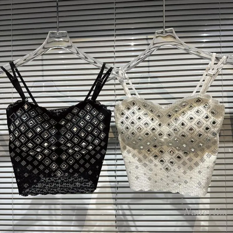 

2023 Spring and Summer Camisole for Women New Hot Girl Socialite Large Particles Diamond Lattice Rhinestone Chest Pad Camisoles