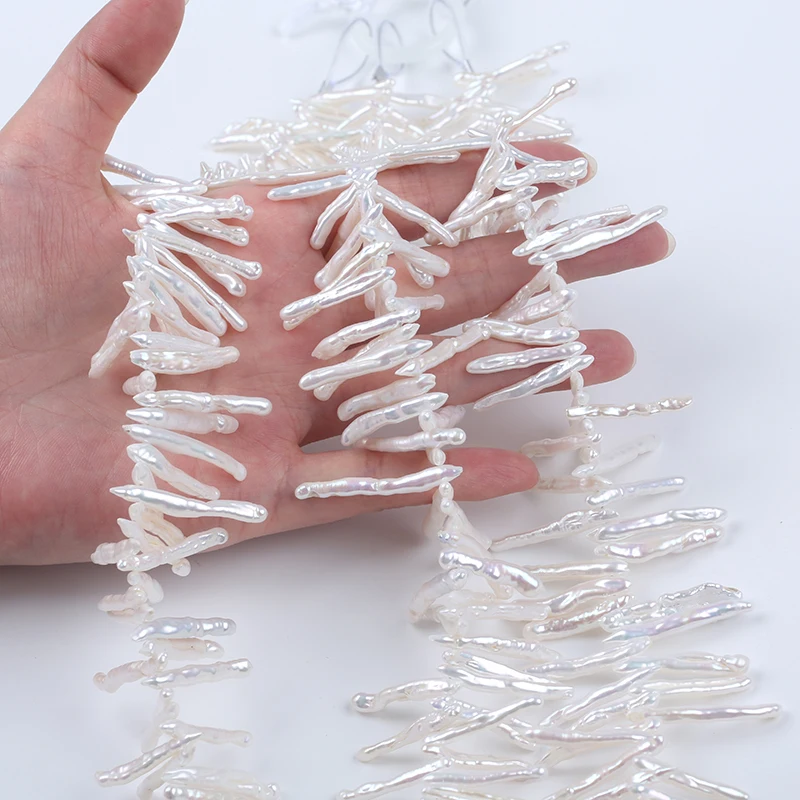 Зубочистка из пресноводной нити с жемчужинами в стиле барокко ширина 3-5 мм * 25-28