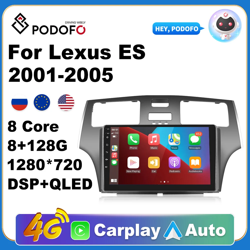 

Podofo AI Voice Android Carplay автомобильное радио для Lexus ES 2001-2005 2din Android Auto 4G Мультимедиа Навигация GPS Авторадио DSP