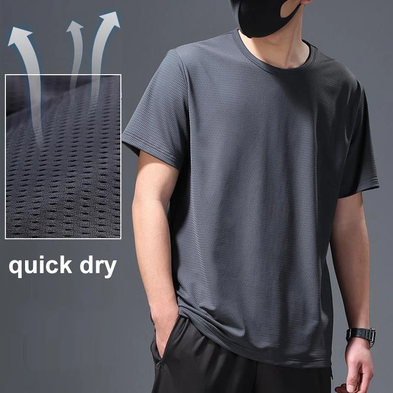 

Quick-Drying Clothes Men'S Summer Ice Silk Mesh Short-Sleeved T-Shirt Breathable Short-Sleeved Loose Plus Fertilizer Plus Size C