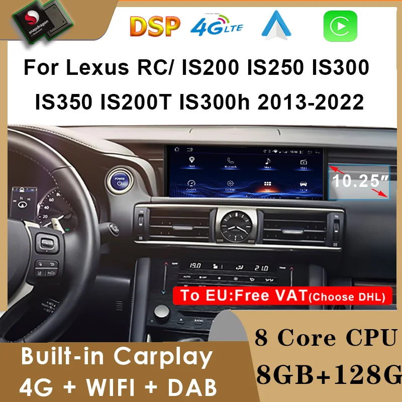 

Android 12 Car Multimedia Player GPS Navigation CarPlay Auto Radio For Lexus IS 200 250 300 350 200t 300h 2013-2022 Accsesories