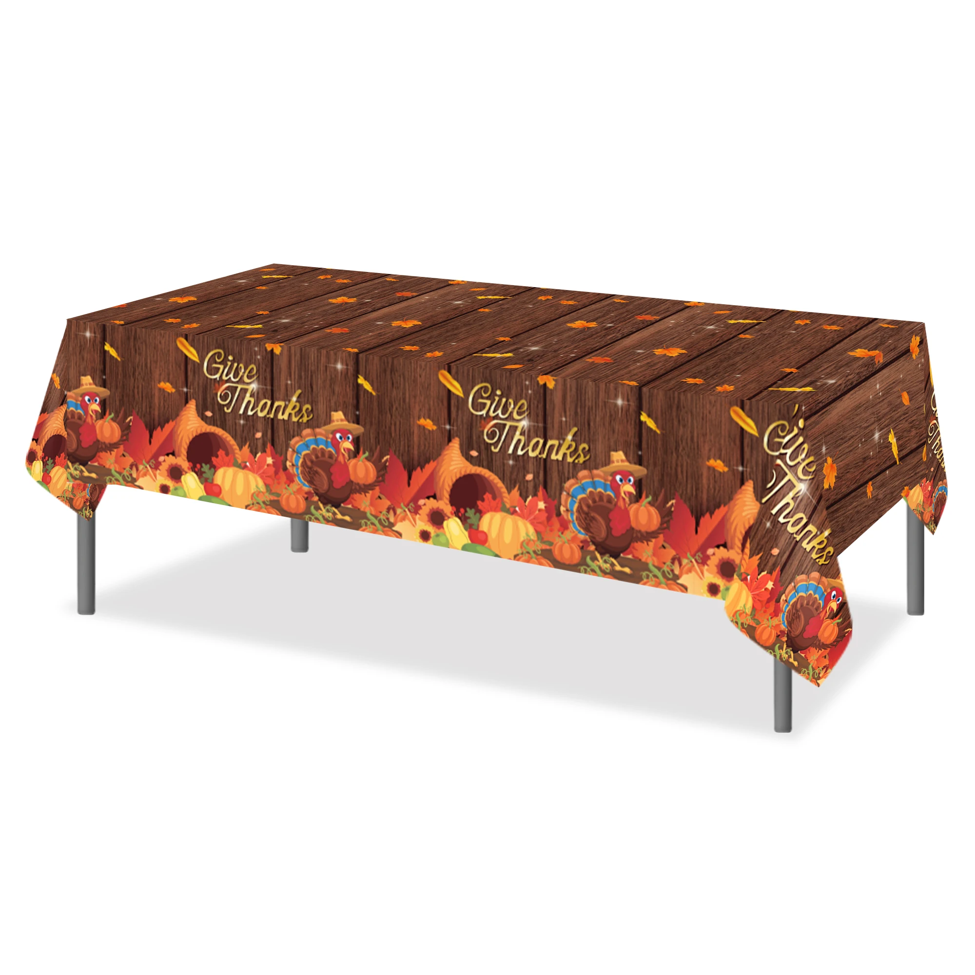 

Thanksgiving Tablecloth Hearty Turkey Pumpkin Party Table Decoration Autumn Holiday Dining Family Gathering 130X220Cm