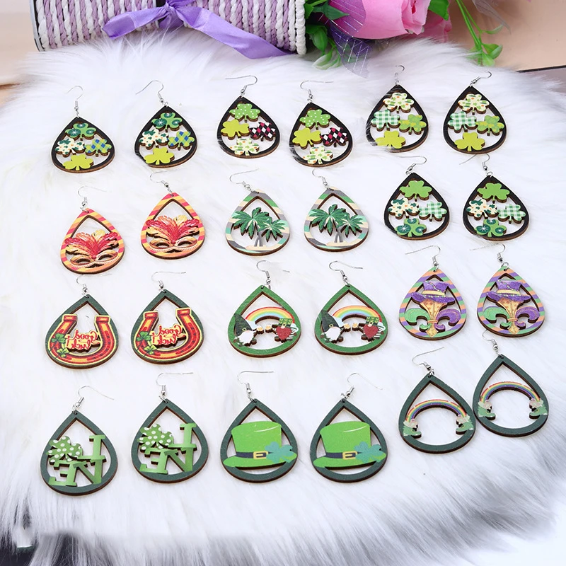 

VSnow Multiple Waterdrop Coconut Palm Dangle Earings for Women St. Patrick's Day Arcylic Hollow Geometric Earings Jewelry