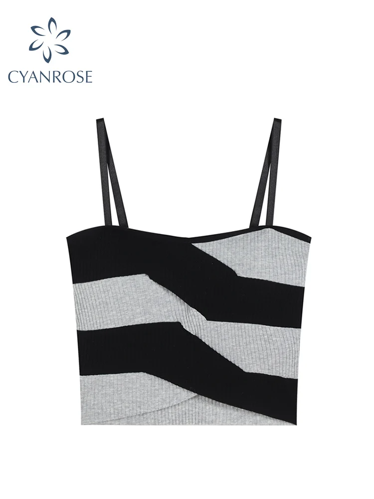 

Striped Knitted Crop Top Vest Women's Sleeveless Summer Autumn Female Backless Y2K Tank Top Vintage Party Club Fashion Camisole