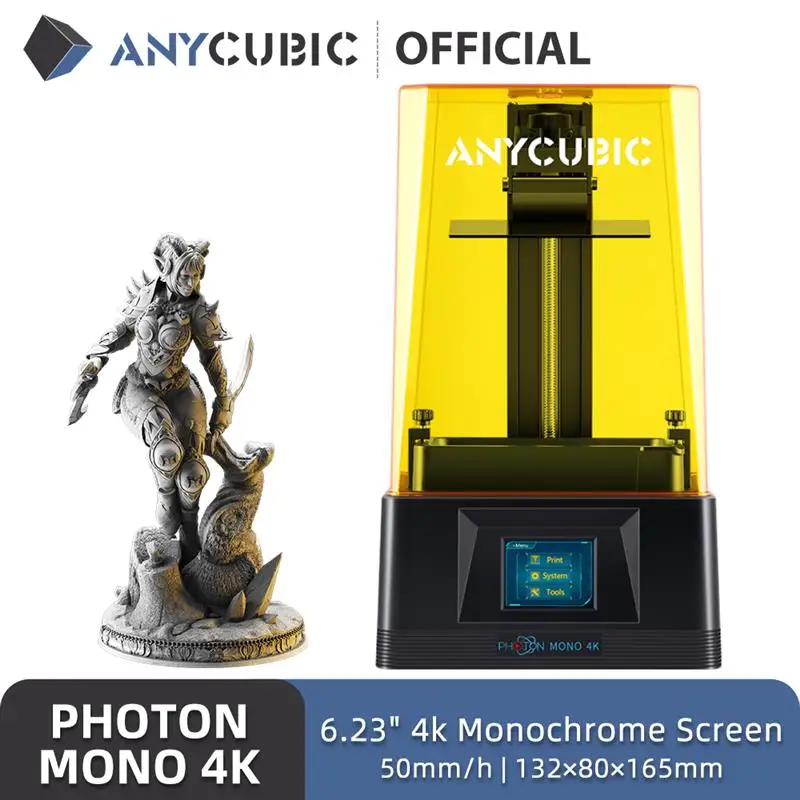 

Новинка ANYCUBIC Photon Mono 4K LCD УФ Смола 3D принтер высокая скорость 3D печати 6,23 "4K Монохромный экран 132*80*165 мм