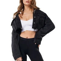 jean jacket women denim black 2021 new trench solid sexy ripped coat fashion female extra short outwear