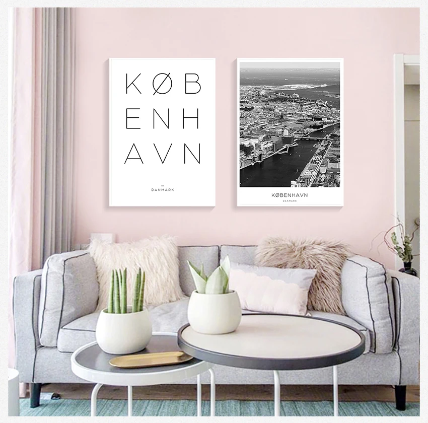 Белая Скандинавская настенная живопись, декоративные картины в скандинавском стиле, домашний декор, черная холщовая картина с пейзажем Копенгагена данмарка