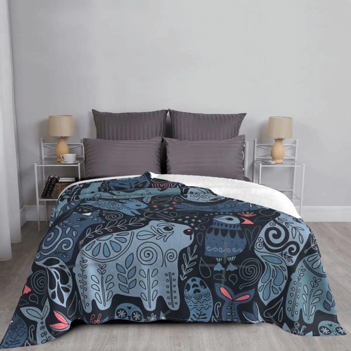 Покрывало для кровати с животными из Арктики нарваль полярный медведь Кит пуфин