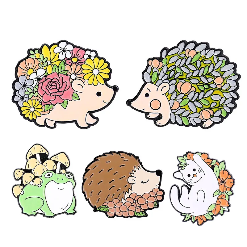 

Flowers Hedgehog Brooches Cartoon Cute Cat Frog Metal Badge Pin For Kids Costume Backpack Enamel Lapel Pin Jewelry