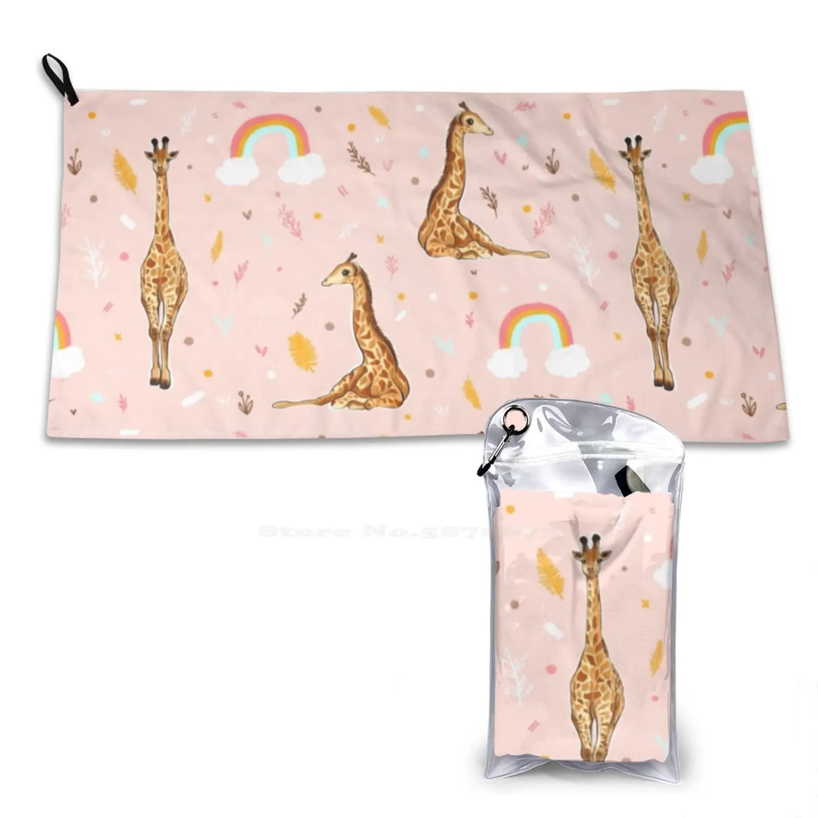 

Спортивные полотенца с жирафом для активного отдыха, походов, велоспорта, плавания, милые животные, жираф, розовая девочка, радуга, красочные, яркие