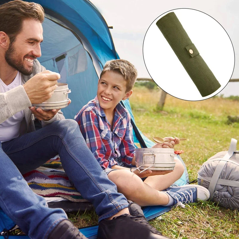 Раздвоенный бамбуковый столовый прибор для путешествий из ножа, вилки, ложки, палочек и трубочек (бежевый + зеленый) на переиспользуемых материалах.