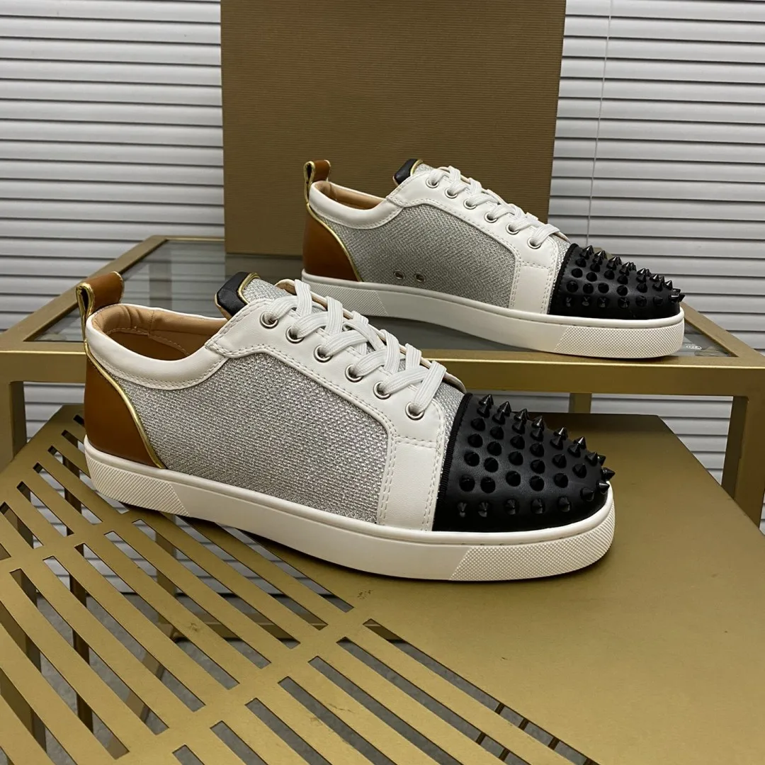 

Роскошные Дизайнерские кроссовки, новые мужские туфли с низким верхом, кожаные туфли с заклепками, женская повседневная обувь с красной подошвой, Мужская обувь для скейтборда