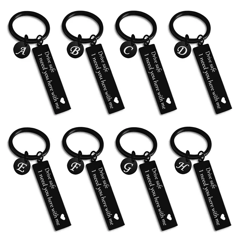 

Black Drive safe i need you here with me stainless steel personality creative car key chain bag pendant