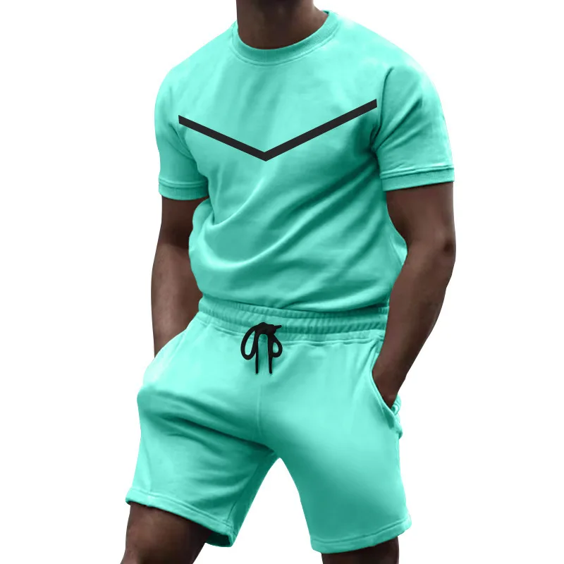 2022 Summer Streetwear New Casual Tracksuit Men Sports Set Solid Color Short Sleeved Shorts Sets Mens Fashion 2 Piece Sportswear images - 6