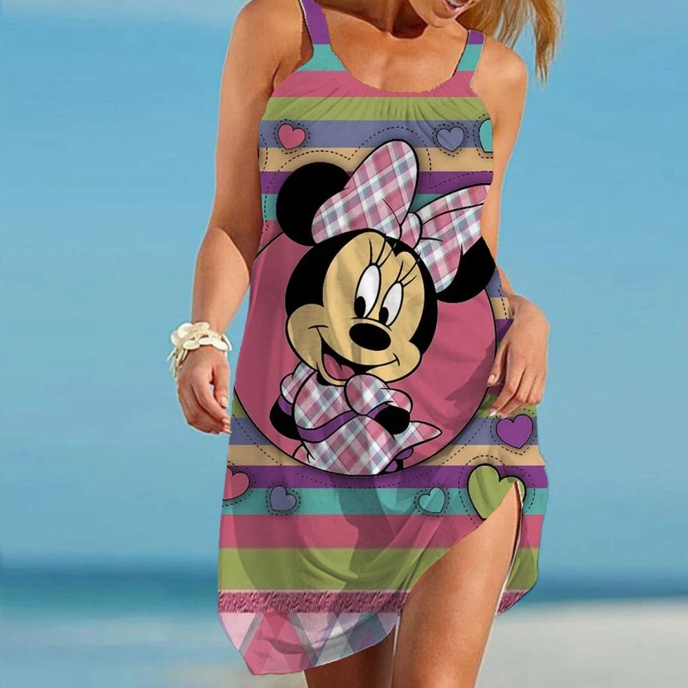 

2022 Summer Women's Dress Short Beach 3D Printed Party Mini Disney Sling Dress Sleeveless Sexy Minnie Dress