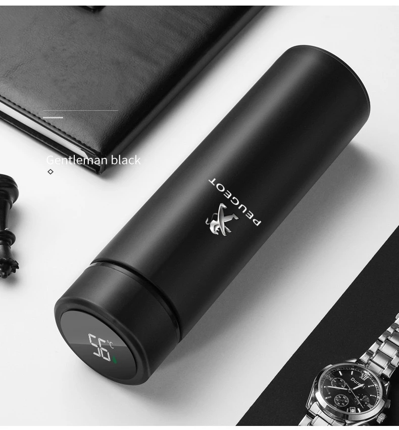 

500ml Creative Smart Temperature Display Thermos Mug for Peugeot 206 307 308 3008 207 208 407 508 2008 5008 107 106 205 4008 301