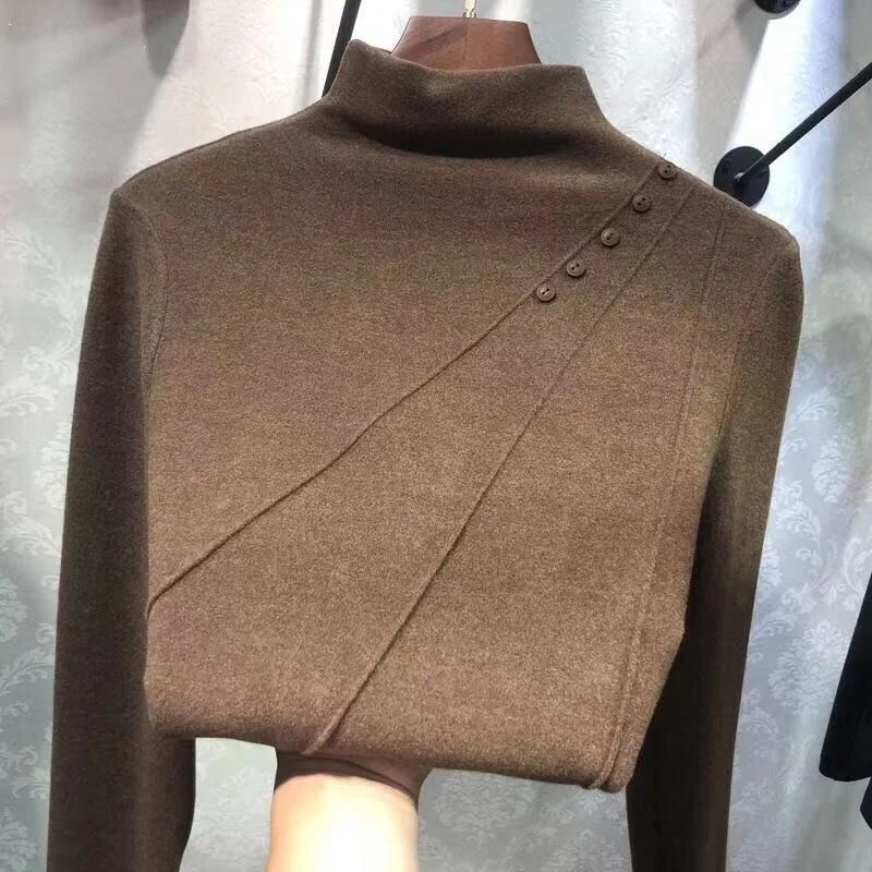 

#1619 Cotton Tee Shirts For Women Casual Long Sleeve Tshirts Ladies Vintage Solid Color Thicken Tshirt Female Warm Tops Femme