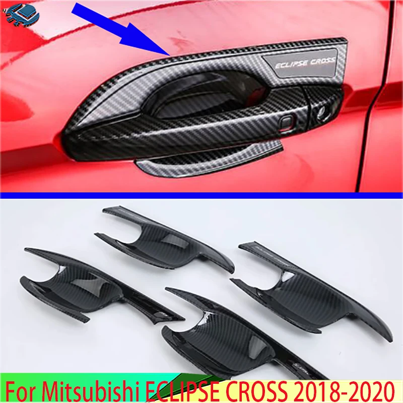 

For Mitsubishi ECLIPSE CROSS 2018-2020 Carbon Fiber Style Door Handle Bowl Cover Cup Cavity Trim Insert Catch Molding Garnish