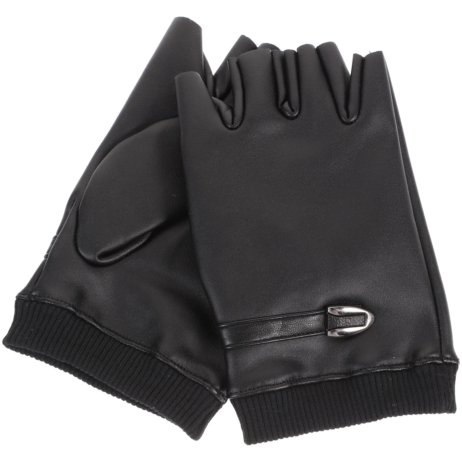 Перчатки из ПУ кожи, велосипедные перчатки с полупальцами, круглые перчатки для вождения для мужчин и женщин (черный цвет, свободный размер)