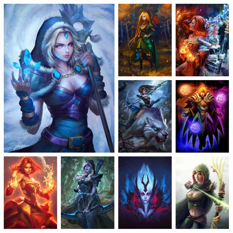 

Game Dota 2 Heros Diamond Painting Art Lina Crystal Warrior Full Drills Mosaic Cross Stitch Handwork Gift Home Decor