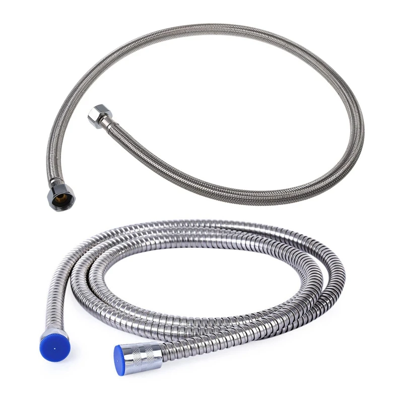 

2 Pcs Braided Flexible Shower Hose Water Heater Connector Pipe Tube 1M & 2M