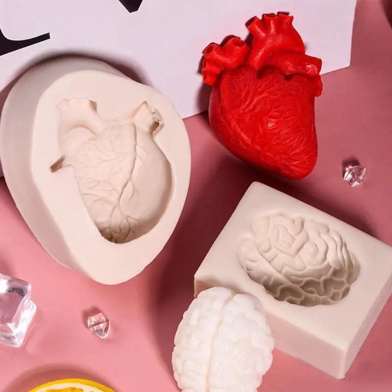 Simulated Heart Brain Shape Baking Molds High-temperature Resistance Food Grade Silicone Baking Tools For Cake Candles Ice Cream