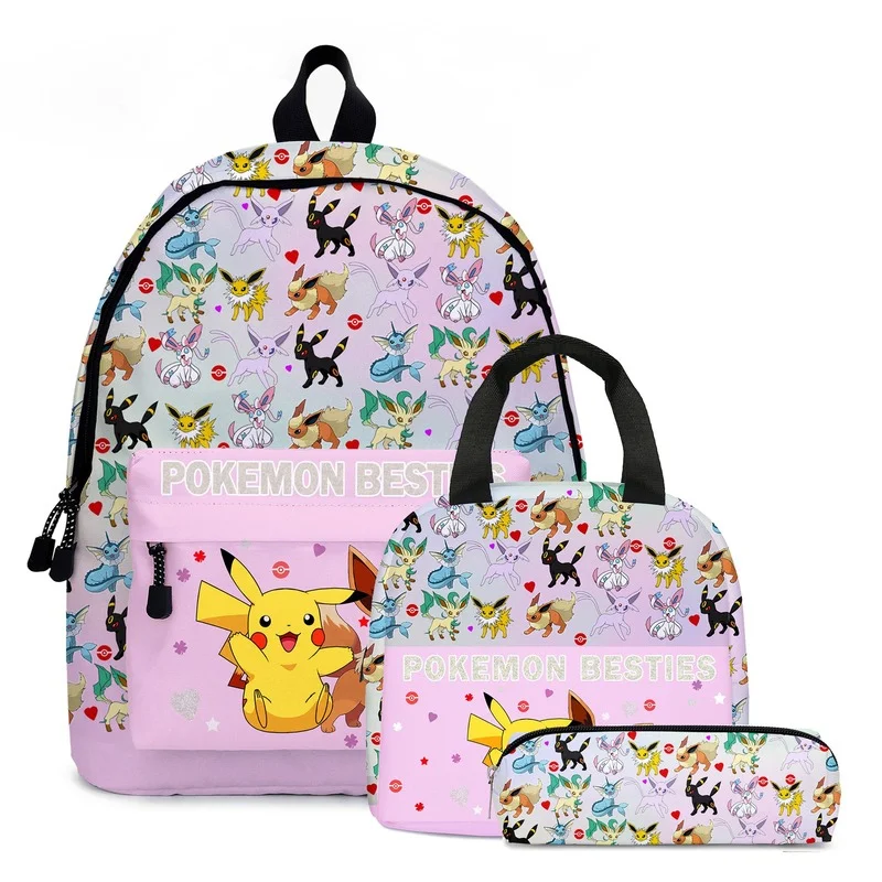 

Anime Pokemon Backpack School Bag Cartoon Kawaii Pikachu Eevee Casual Canvas Shoulder meal Bags Students Backpacks fan kids Gift