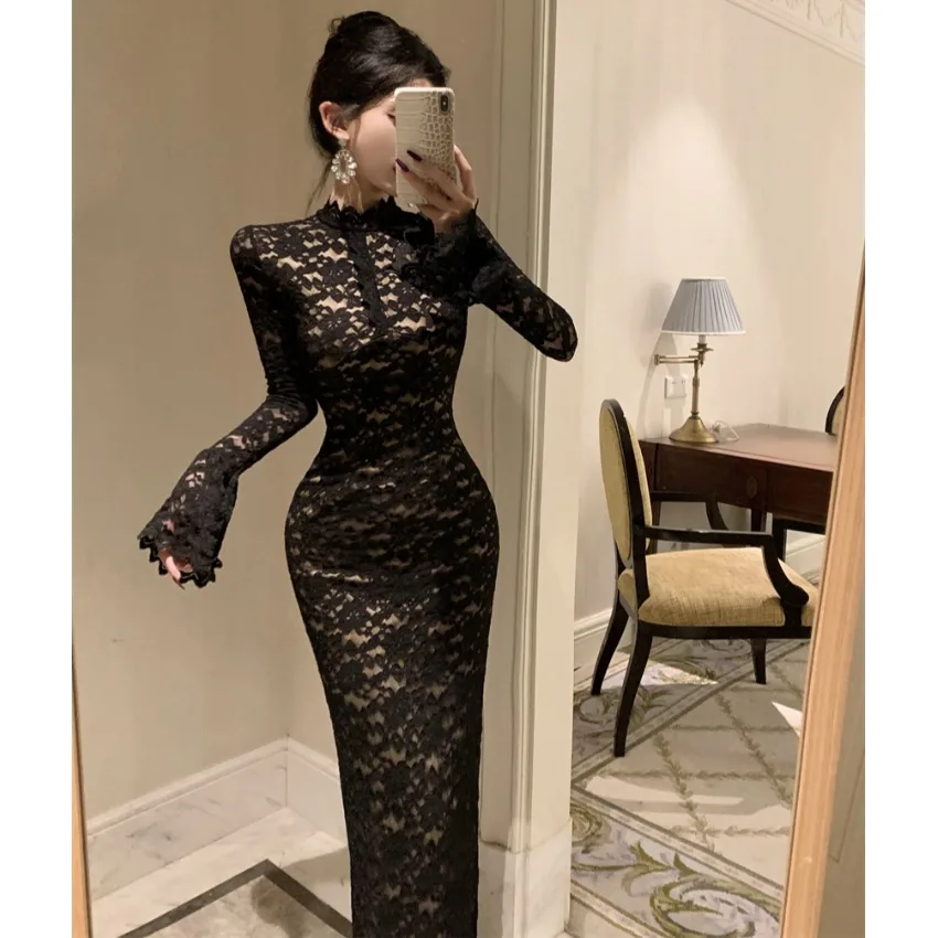 Lady Royal Sister Sle Сексуальное кружевное платье открытое облегающее длинное