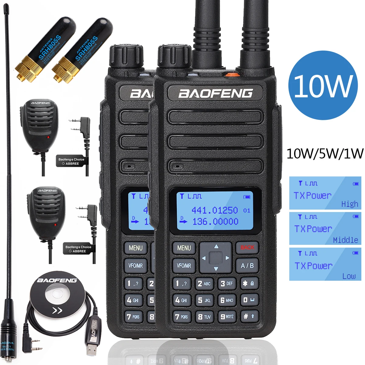 2PCS BAOFENG BF-H6 Walkie Talkie 10km 10W Ham Radios Dual band Transceiver 136-174&400-470MHz Transmitter Two Way Radio