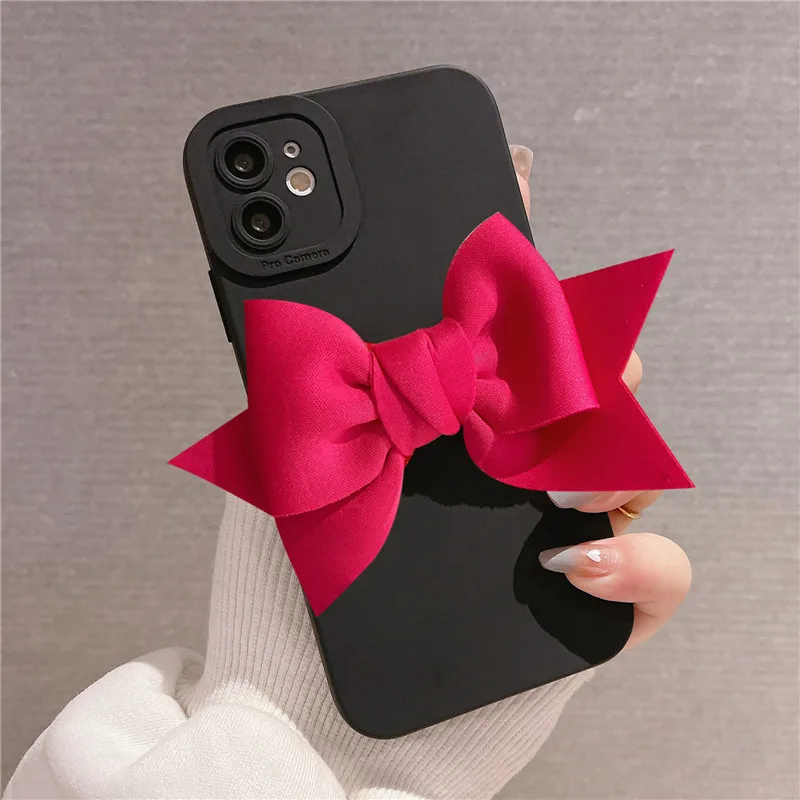 Мягкий чехол для телефона из ТПУ с 3D бантом iPhone 14 13 12 Pro Max 5 5s 6 6s 7 Plus 8 X XS XR задняя
