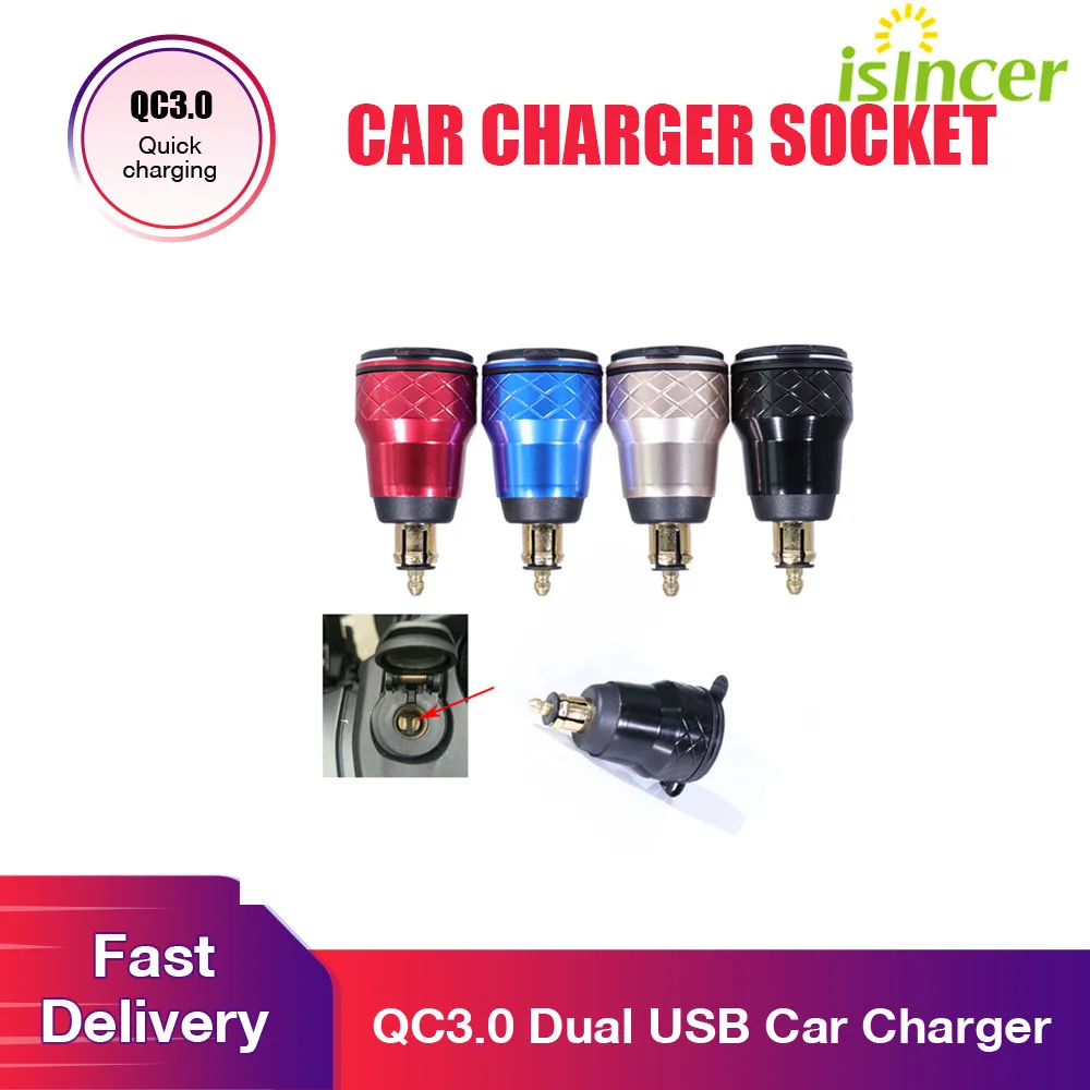 

Plug QC3.0 USB Charger Quick Charge Dual USB Fast Power Adapter With LED Voltmeter For BMW Motorcycle 12V-24V Cigarette Lighter
