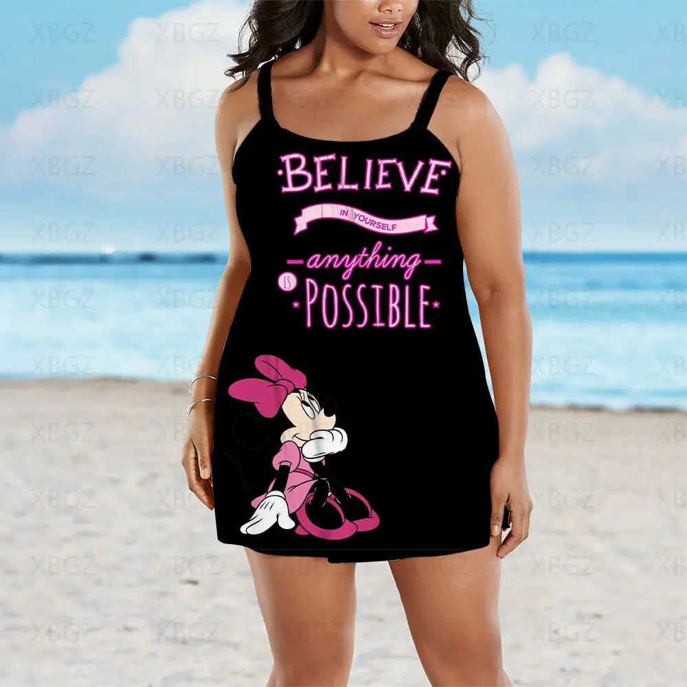 Sleeveless Plus Size Summer Outfits Dresses Cartoon Women's Free Shipping Mickey Woman 2022 Loose Sling Beach Dress Boho Sexy