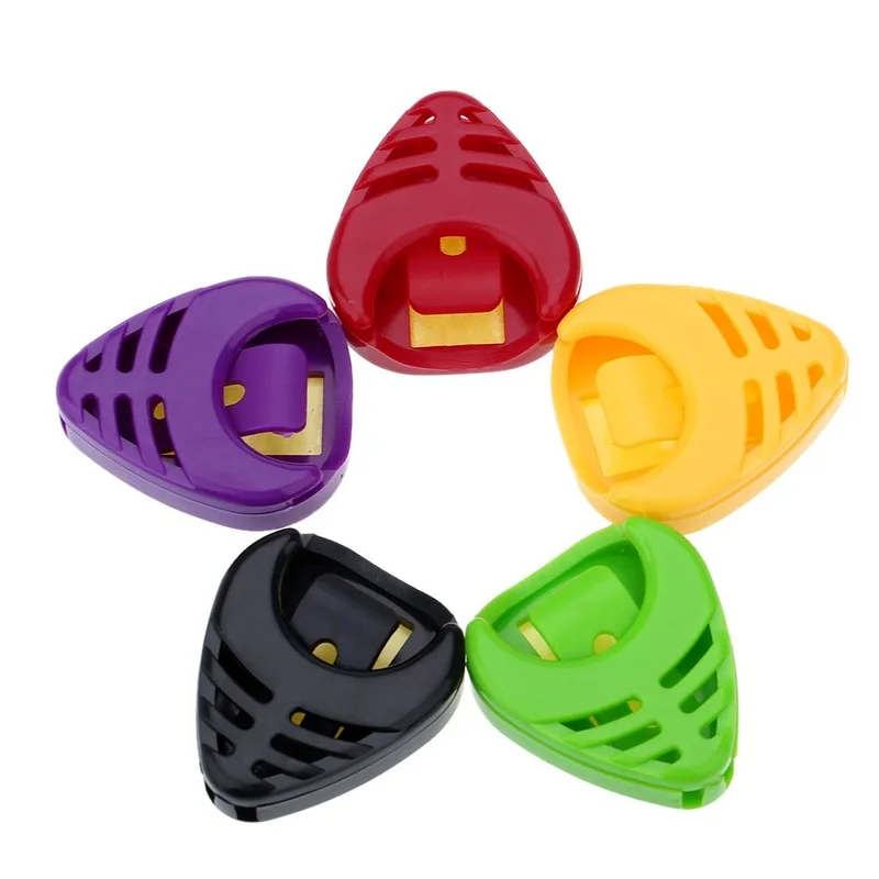 

5pcs/set Guitar Pick Plectrum Holder Cases Sticky Plactic Triangle Heart-shaped Design