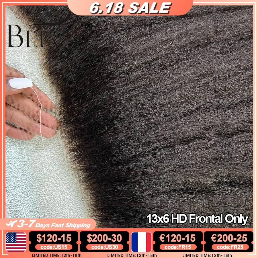 BEEOS Kinky Straight Invisible 13x6 HD Lace Frontal Closure Only Melt Skins Pre plucked 5x5 6x6 HD Lace Closure Only Human Hair