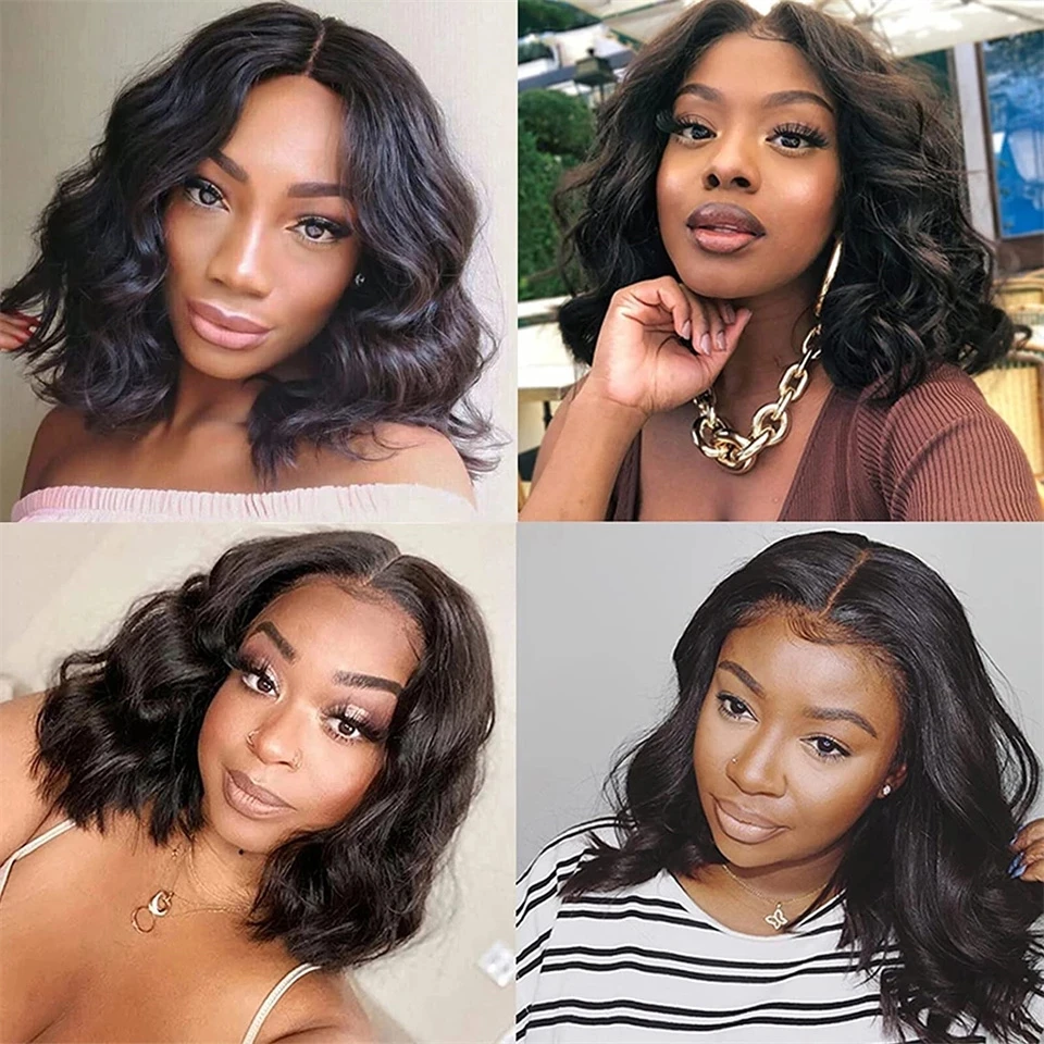 Short Natural Wave Lace Front Human Hair Wig Curly With Baby Hair for Black Women Plucked Hairline Brazilian Lace Wig 12-18 inch