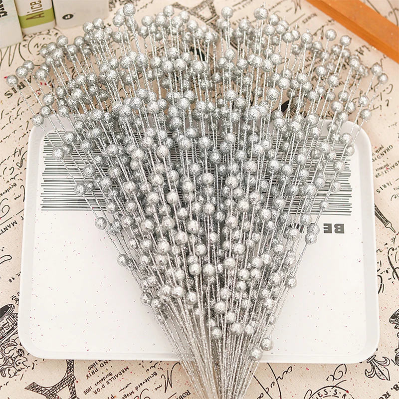 

Artificial Flowers Christmas Berry Golden Branch Fake Plants Stem Tree Wreath DIY Home Christmas Wedding Decor Table Craft Gifts