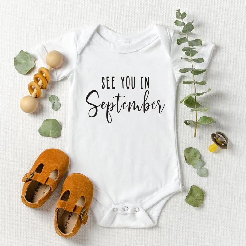 

Baby Announcement See You In September Baby Body Pregnancy Reveal Custom Romper Baby Shower Gift 100% Cotton Baby Onesie Hipster