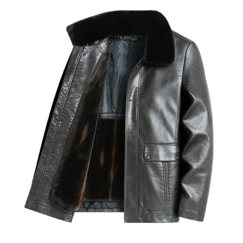 New Arrival Suepr Large Winter Thick Men's Flip Collar Detachable Two-piece Set of Leather Padding Jacket Plus Size XL-6XL 7XL