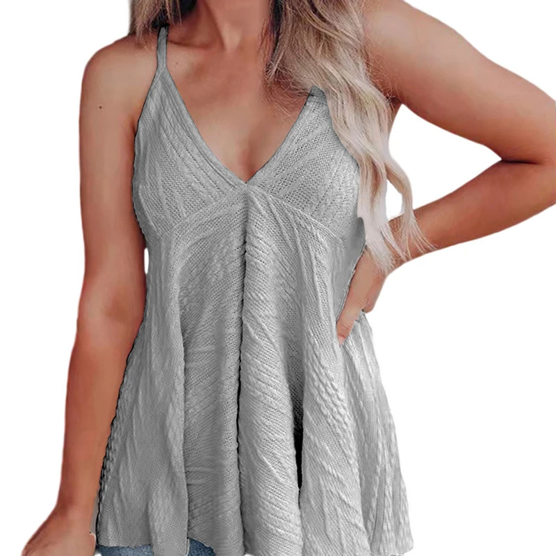 

Women Sexy V-Neck Camisole Knit Tank Top T-Shirt Streetwear Casual Sleeveless Off Shoulder Loose Knitted Vest T Shirt Summer Top