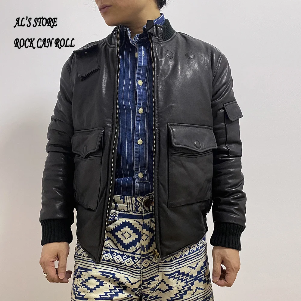 

1719Q Read Description! Quality Super Warm Genuine Sheep Skin Jacket Mens Leather 80% Duck Down Coat