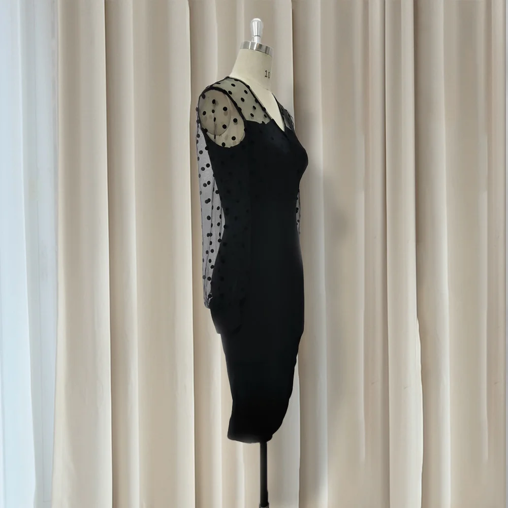 Plus Size Dress V-neck Round Neck Mesh Perspective Long Sleeve Slim Fit High Waist Large Women's Evening Dress Lianyiqun