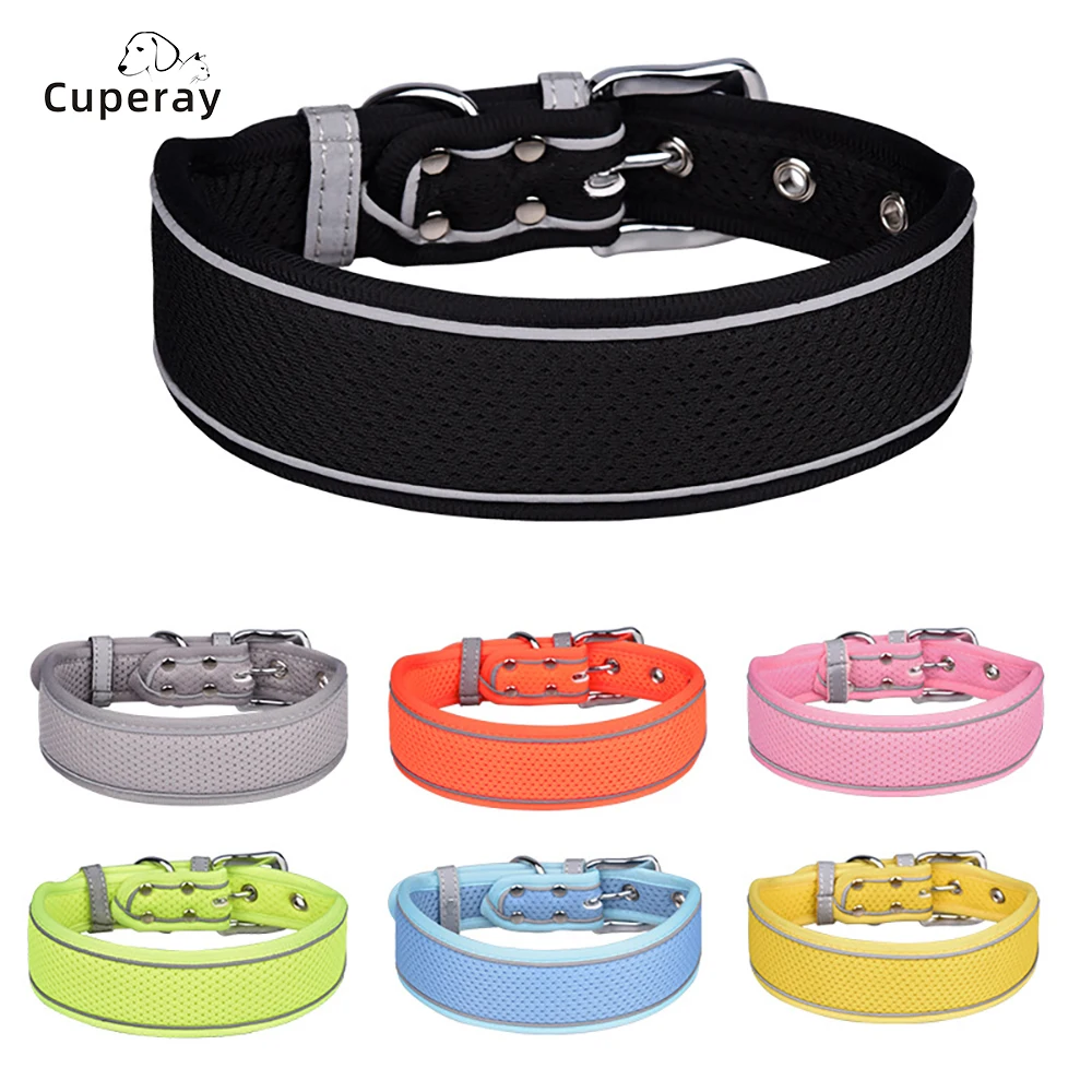 

Comfortable Reflective Dog Collar Widened Design Adjustable Size Mesh Breathable Pet Collar, for Large and Medium Dogs Supplies