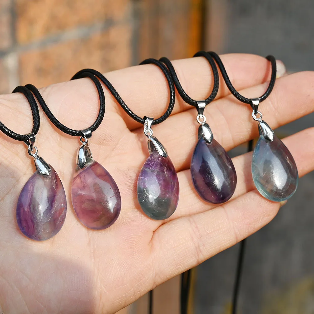 10 шт. натуральный Красочный Фиолетовый Зеленый флюорит каплевидный камень кулон