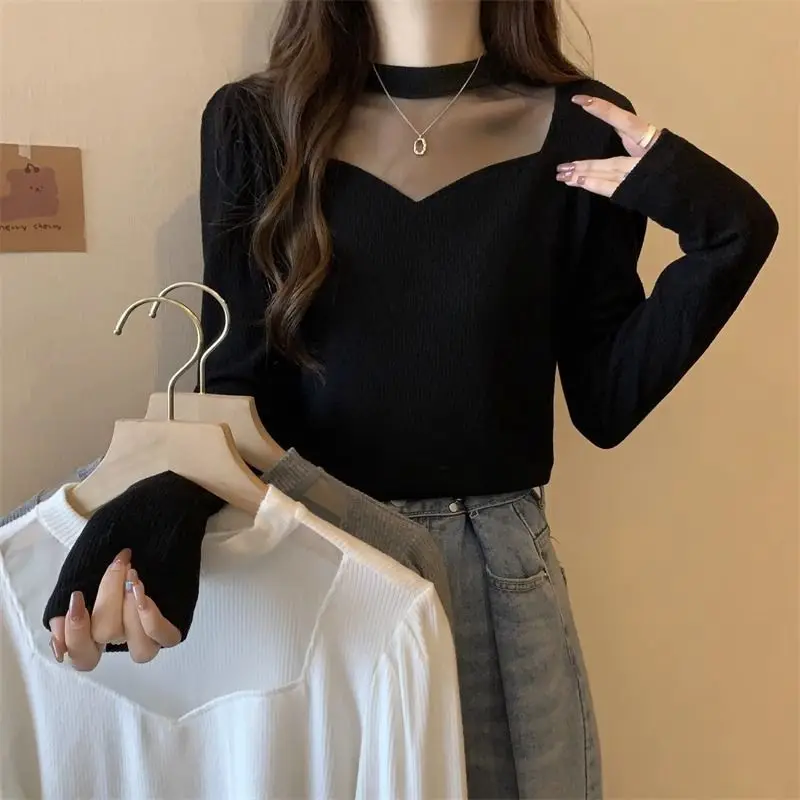 

2023 Spring And Autumn Style Solid Shoulder Pullover Round Neck Long Sleeve Top For Women
