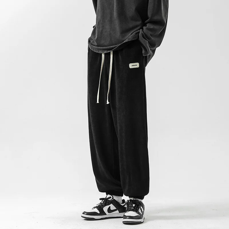 

Winter Students Youth Comfortable Knit Pants Climbing Mountain Jogging Pants Solid Color Trousers Warm Fleece Sweatpants for Men